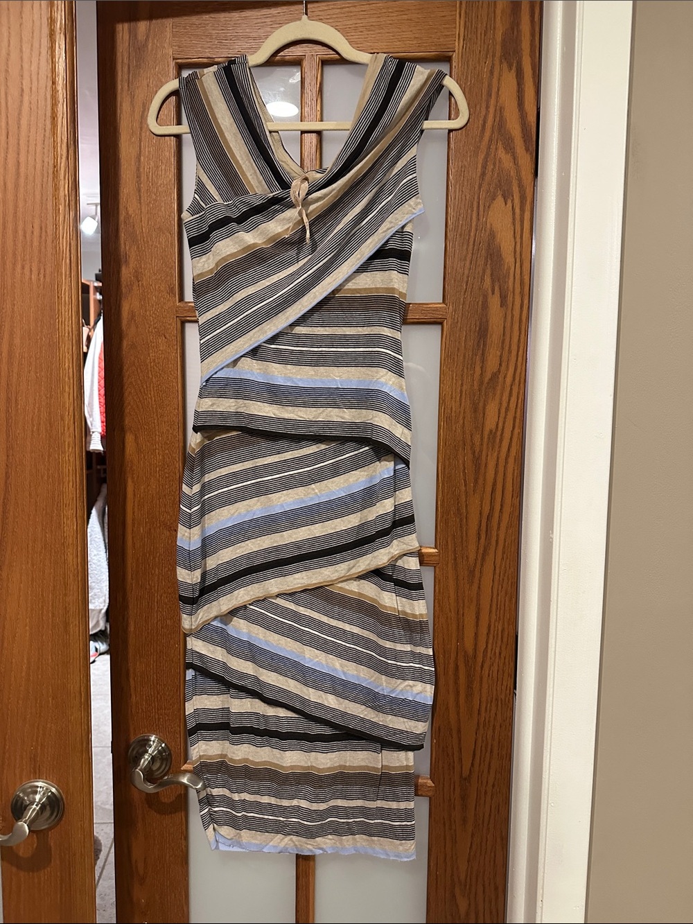 Bailey 44 Striped Layered Midi Dress in Blue, Black & Tan - Picture 3 of 7